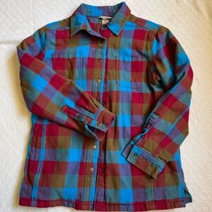 Duluth Trading Co Shacket Men’s Size M Colorful Plaid Quilted Lining Button Down